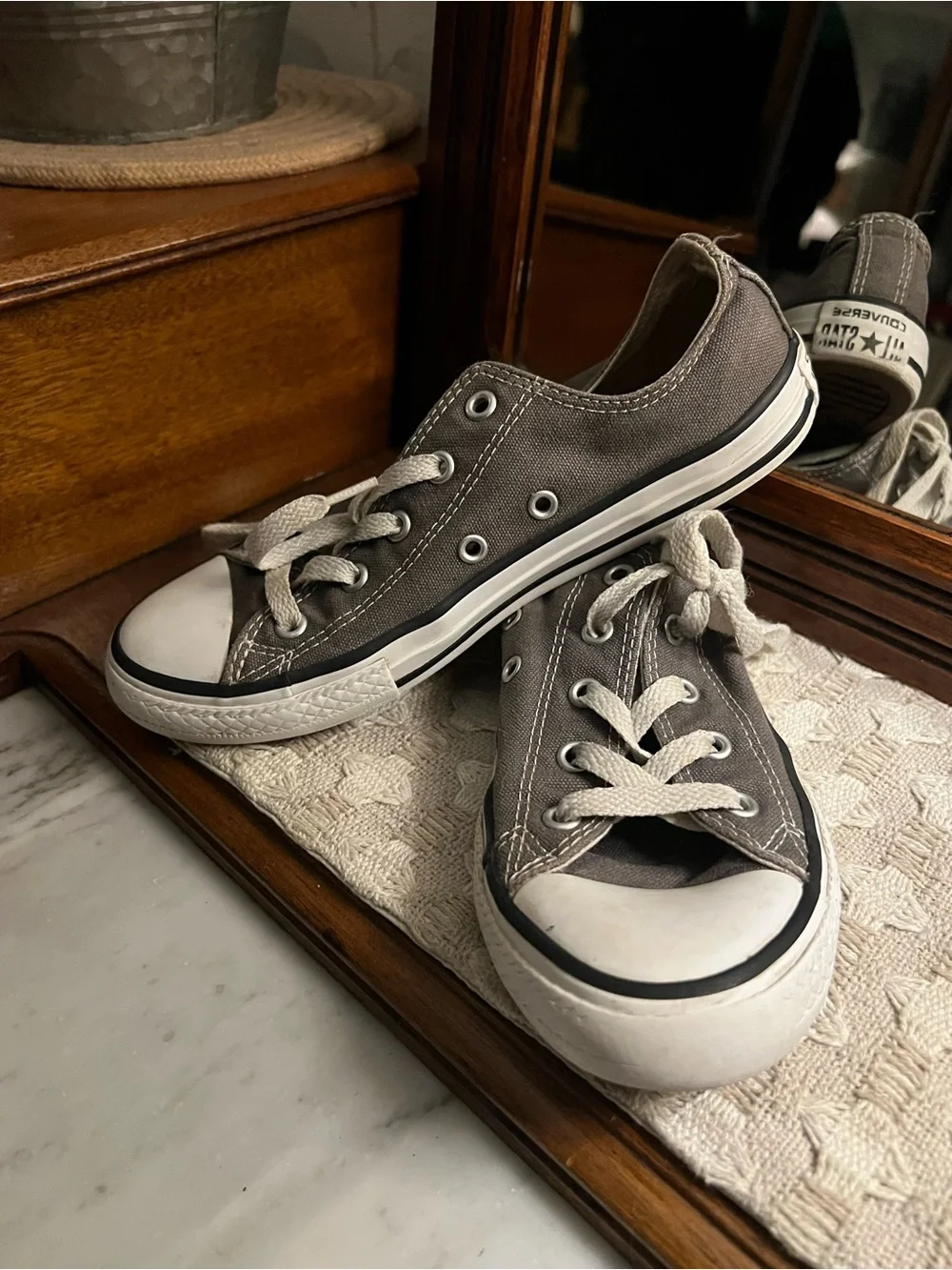 CONVERSE Classic All Star Low Top Casual Sneakers Grey White Kid's‎ Size 3